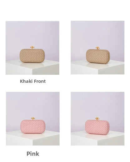 Crossbody B Home PU Woven Evening Bag by Edenista; khaki and pink colors, 4 views