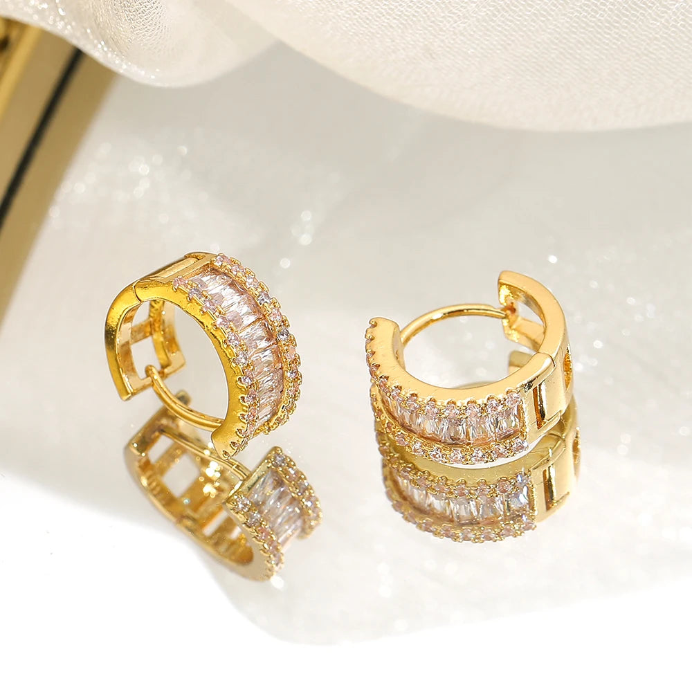 Round Micro Inlaid Zircon Clip-On Earrings – Gold Tone