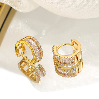 Round Micro Inlaid Zircon Clip-On Earrings – Gold Tone