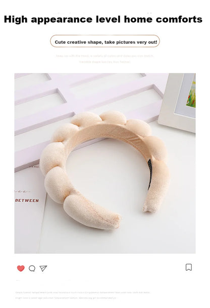 Retro Puffy Velvet Sponge Headband – Padded Makeup Hairband for Women & Girls