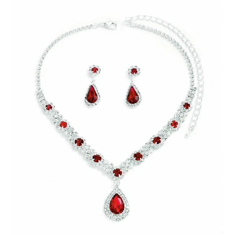 3 pieces of women's crystal droplet necklace with earrings set by edenista