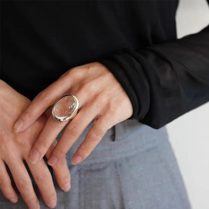 Silver Color Ellipse Crystal Rings For Women Exaggerated Simple by edenista