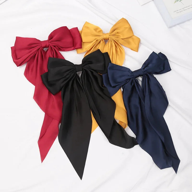 Elegant Satin Bow Ribbon Hair Clip – Solid Spring Clip Hairpin for Women & Girls