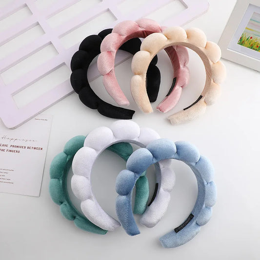 Retro Puffy Velvet Sponge Headband – Padded Makeup Hairband for Women & Girls