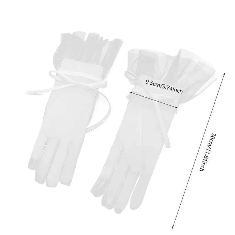Mesh Lace Bridal Gloves Short Wrist Length
