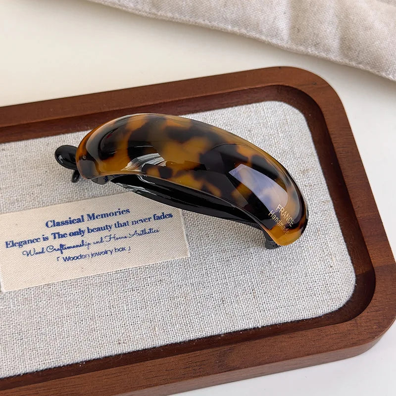 Barrette ponytail clip in tortoiseshell acetate, large curved hair accessory
