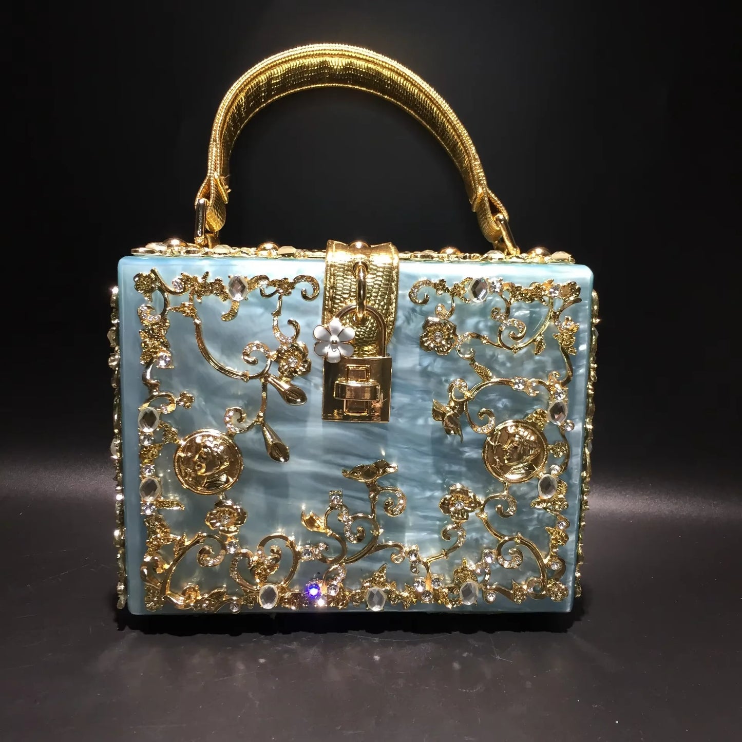 Rhinestone Acrylic Box Clutch Bag – Chain Shoulder Strap