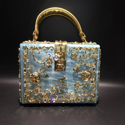 Rhinestone Acrylic Box Clutch Bag – Chain Shoulder Strap