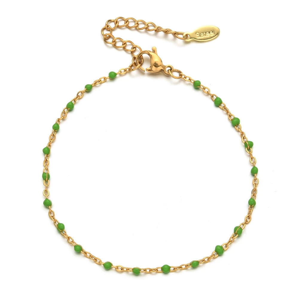Colourful Thin Link Chain Stainless Steel Bracelet for Women