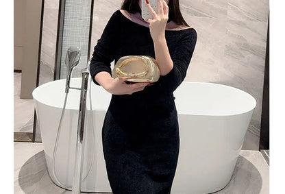 Gold metal-closure box clutch bag for women, evening wedding party purse