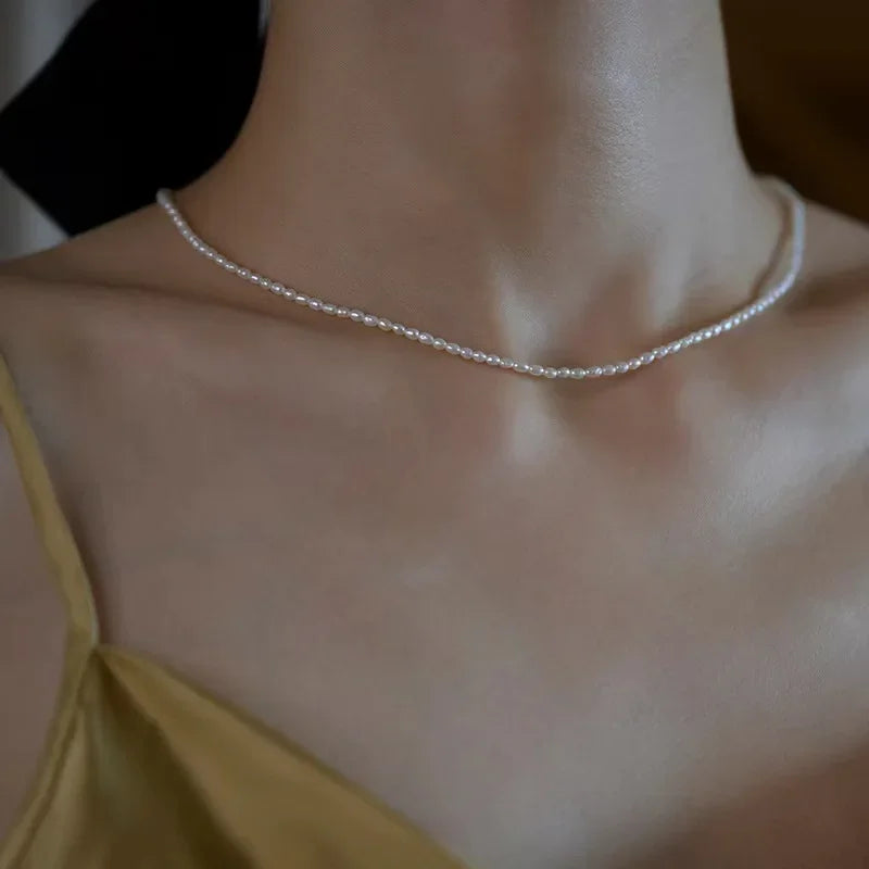 Rice Shape Freshwater Pearl Necklace 925 Silver