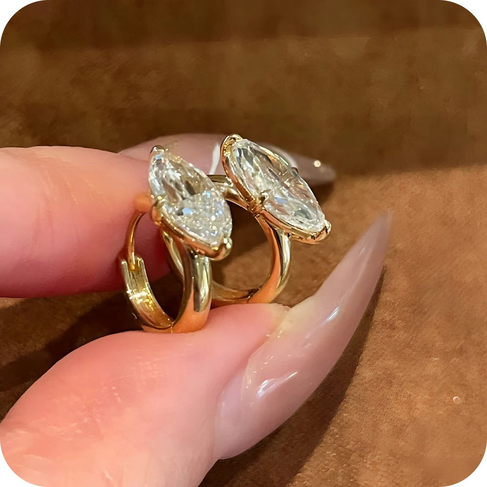 Edenista Moonmory brass marquise zirconia hoop earrings, 18K gold plated, minimalist pair
