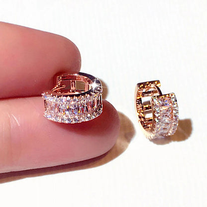 Round Micro Inlaid Zircon Clip-On Earrings – Gold Tone