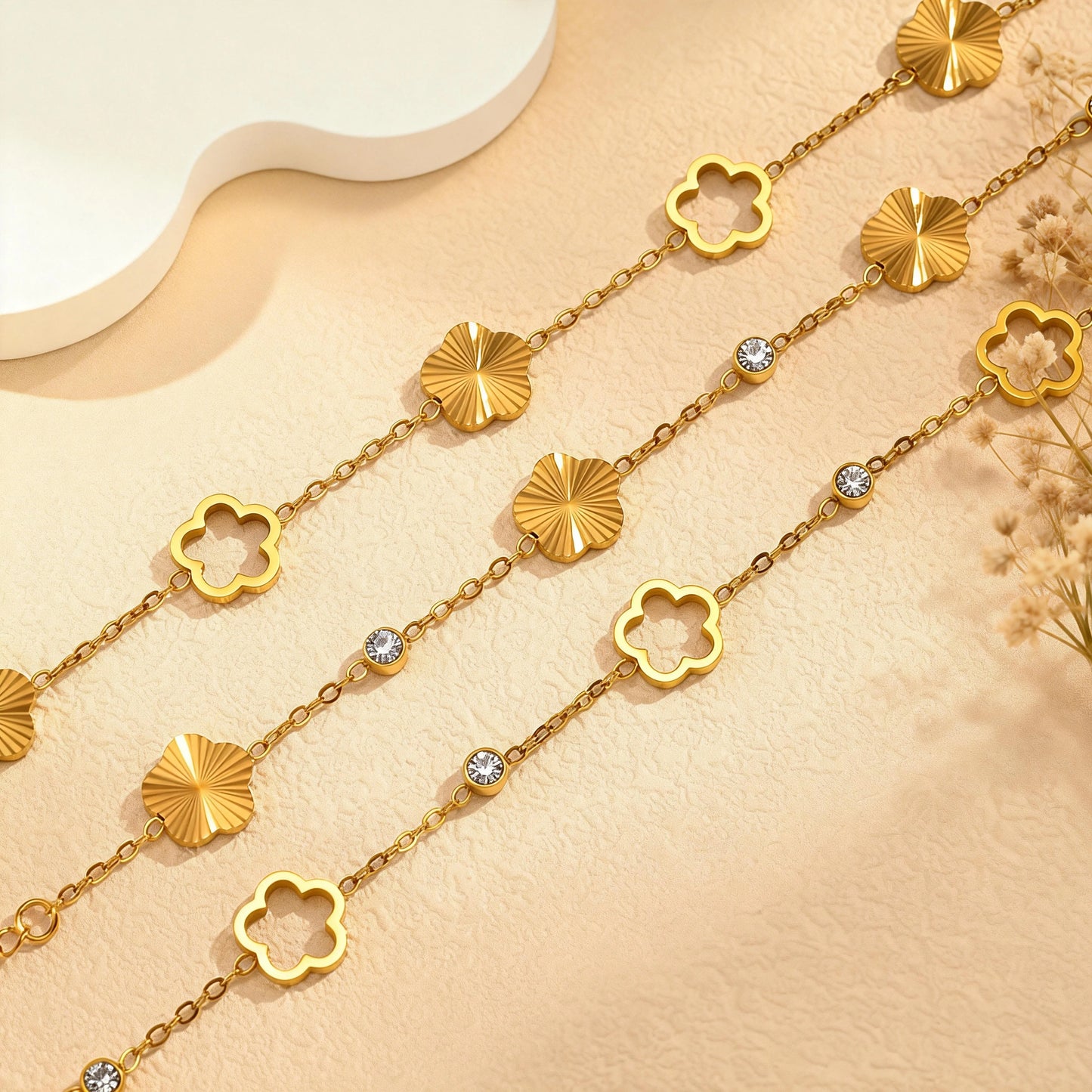 Hollow Five-Petal Flower Zircon Bracelet for Women – Gold