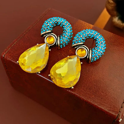 Rhinestone Circle Water Drop Dangle Earrings for Women – Vintage