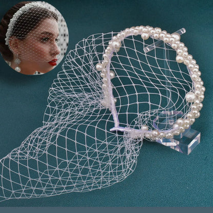 Pearl Beads Bridal Birdcage Veil