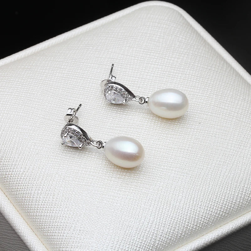 Freshwater Pearl Drop Earrings 925 Silver