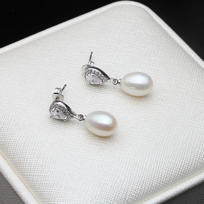 Freshwater Pearl Drop Earrings 925 Silver