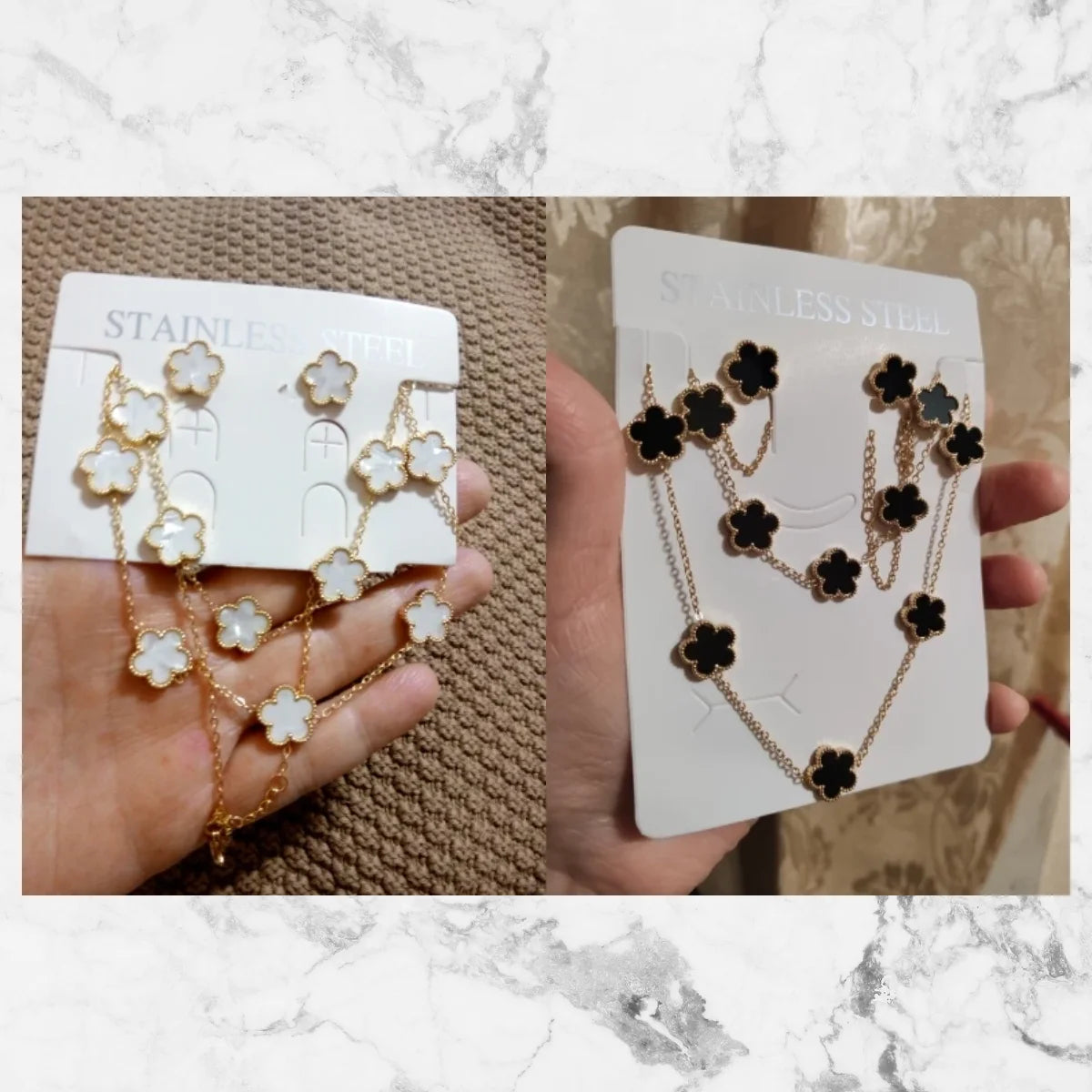 Stainless Steel Flower Clover Jewelry Set
