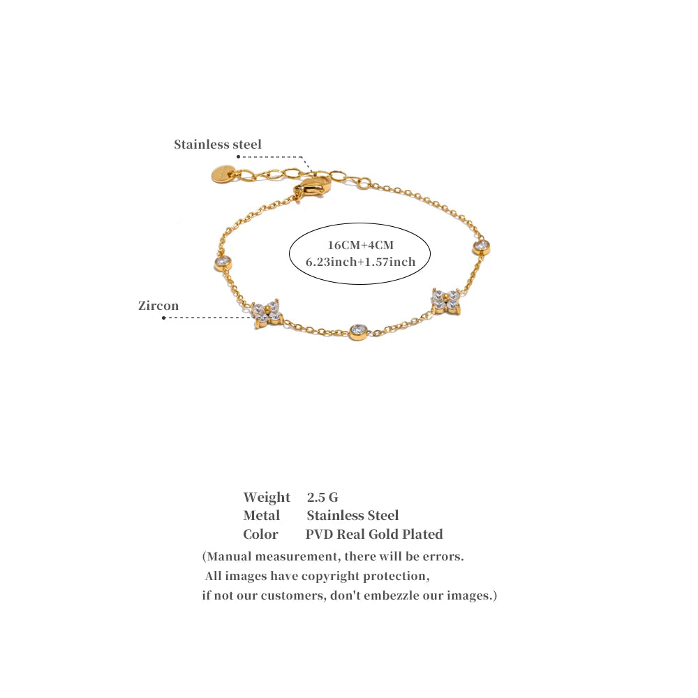 Cubic Zirconia Flower Chain Thin Bracelet – PVD Gold Plated