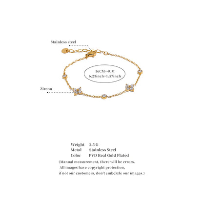 Cubic Zirconia Flower Chain Thin Bracelet – PVD Gold Plated
