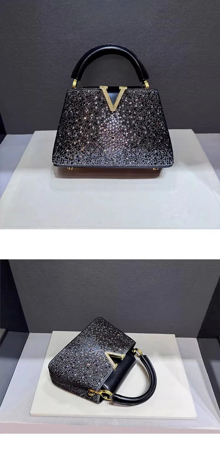 Rhinestone Leather Clutch Bag for Women – Party Tote