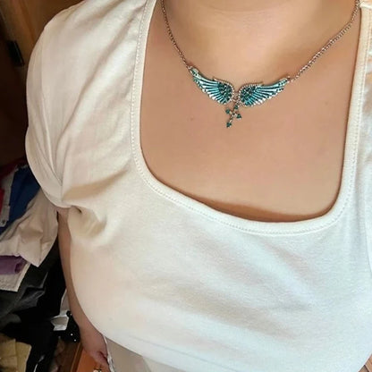 Angel Wings Cross Pendant Necklace – Crystal Rhinestone