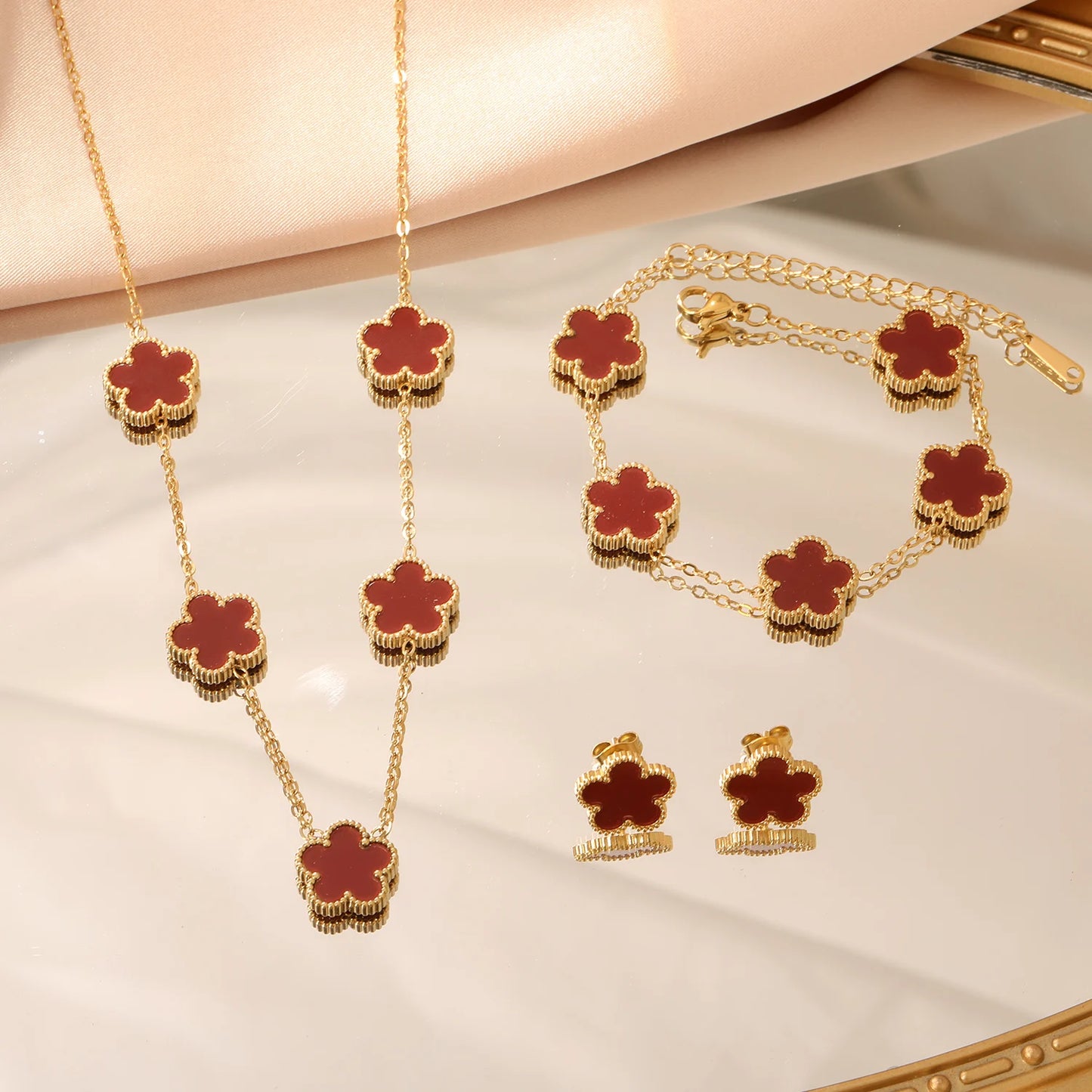 Stainless Steel Flower Clover Jewelry Set