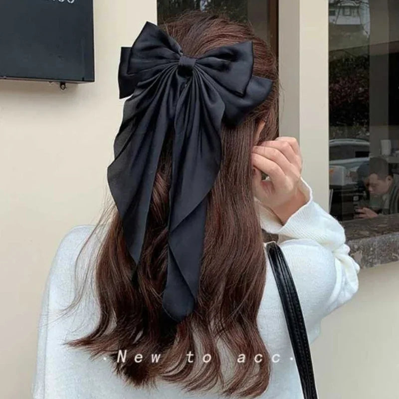 Elegant Satin Bow Ribbon Hair Clip – Solid Spring Clip Hairpin for Women & Girls