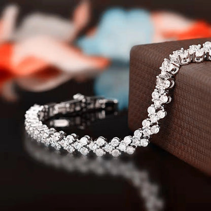 Crystal geometric chain bracelet, silver-tone with full rhinestones for women