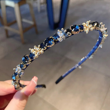 Edenista blue rhinestone headband for women, Korean fashion hair accessory with crystal accents