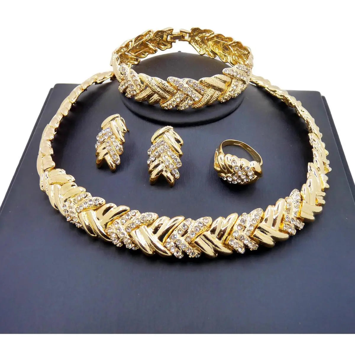 Fashion Crystal Jewelry Set 18k Gold Plated Rhinestone Clear Crystal Necklace Earrings by edenista