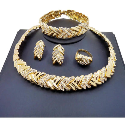 Fashion Crystal Jewelry Set 18k Gold Plated Rhinestone Clear Crystal Necklace Earrings by edenista