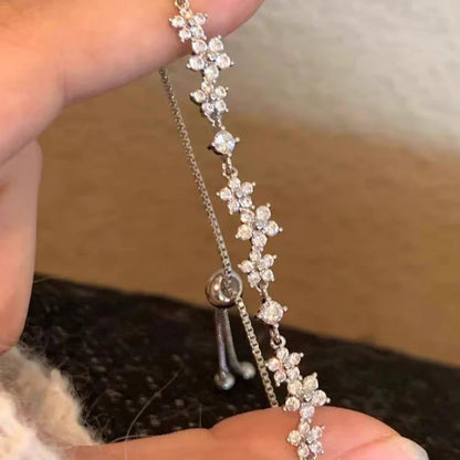 Shiny Crystal Zircon Flower Beaded Pull-Out Bracelet for Women Luxury Rhinestone by edenista