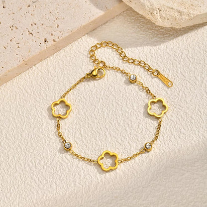 Hollow Five-Petal Flower Zircon Bracelet for Women – Gold