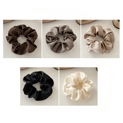 5-Pack Solid Color Silk Scrunchie Hair Ties – Elegant Ponytail Holder for Women & Girls