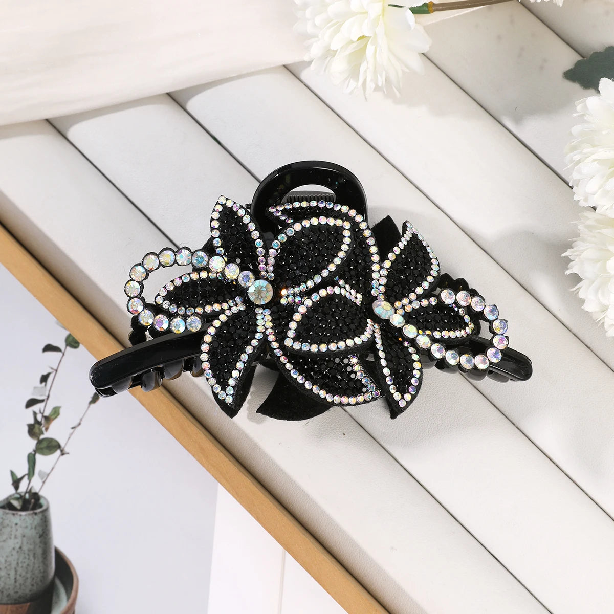 Flower Rhinestone Hair Claw Clips – Fashion Hairgrip Barrettes for Women & Girls