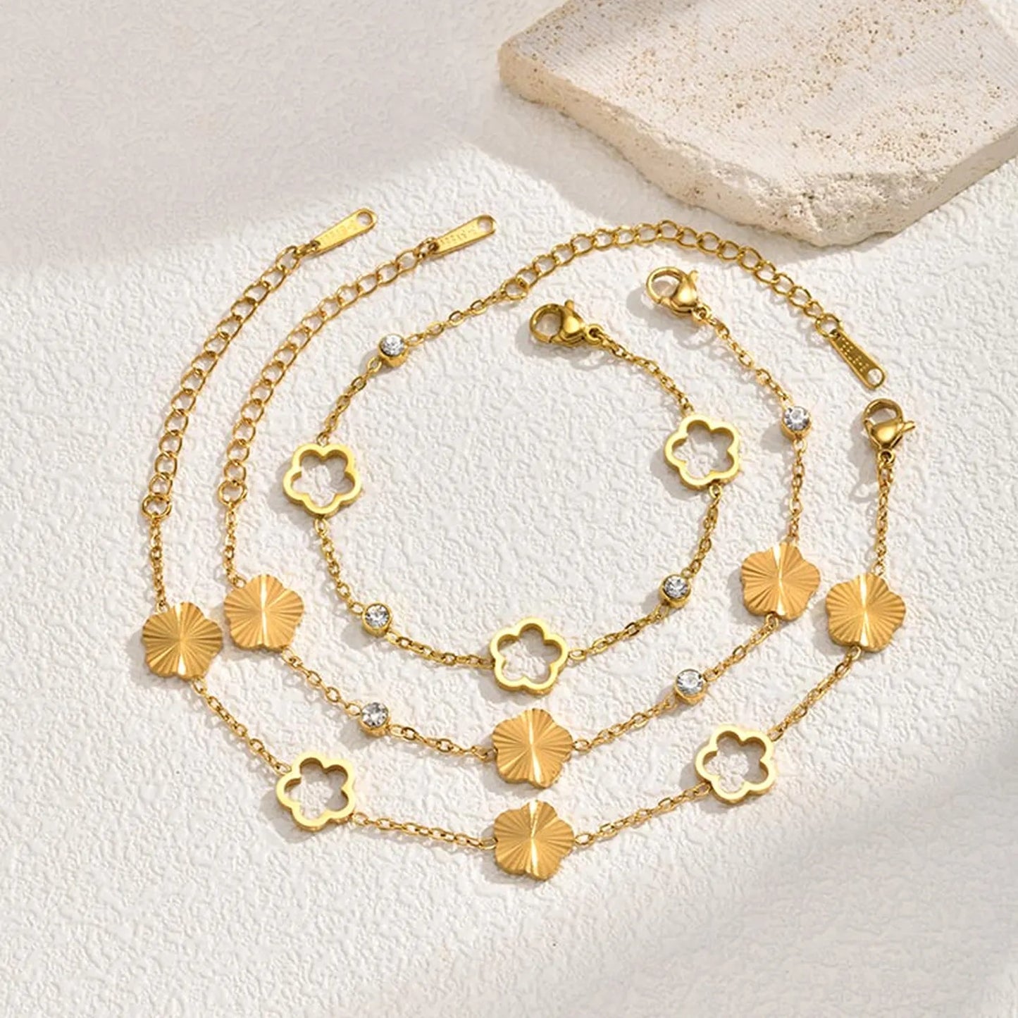 Hollow Five-Petal Flower Zircon Bracelet for Women – Gold