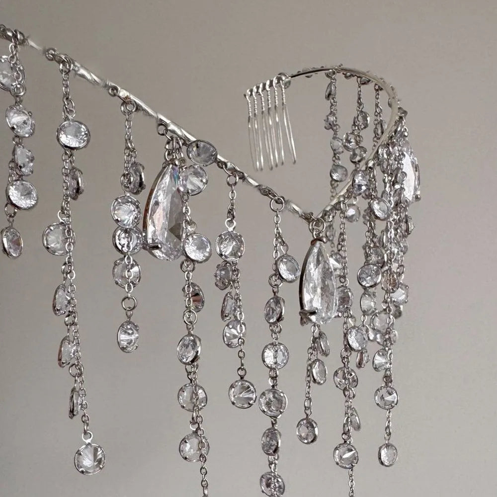 Rhinestone Tassel Headband Bridal