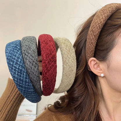Korean Fashion Winter Hairband – Solid Scrunchie Head Hoop for Women & Girls