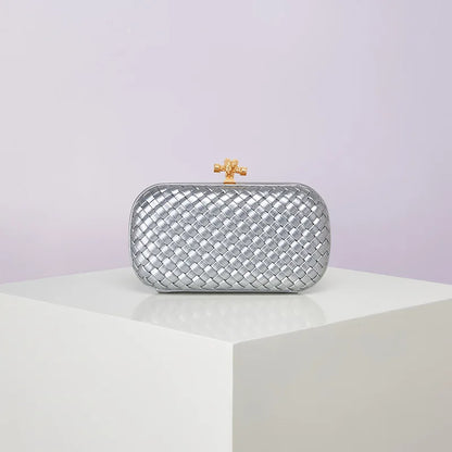 Edenista silver woven PU box evening clutch with gold-tone clasp