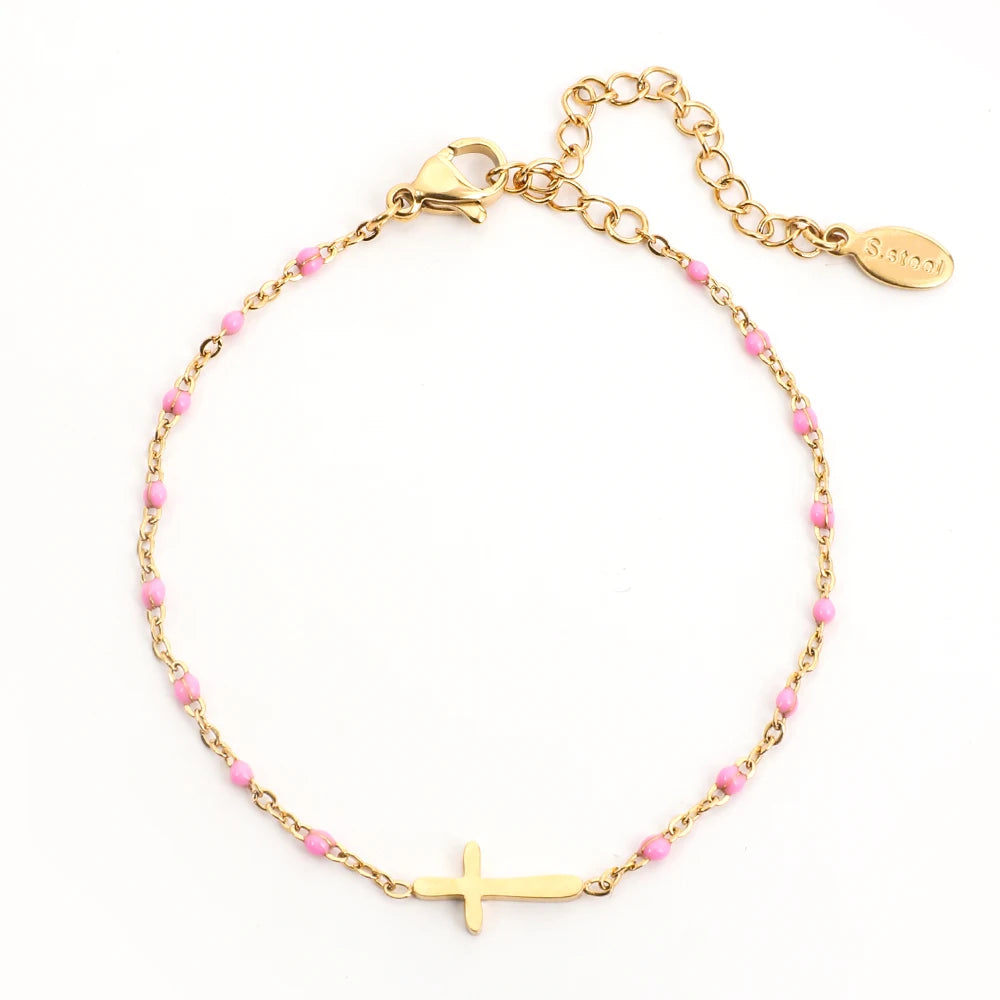 Boho Thin Link Chain Charm Bracelet for Women – Gold