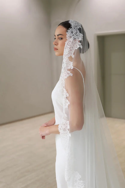 One Tier Mantilla Lace Cathedral Bridal Veil