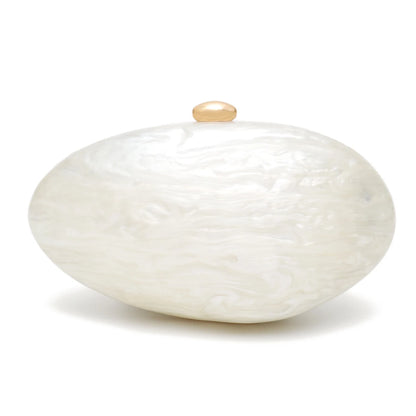 Edenista shell-shaped white acrylic clutch with gold clasp