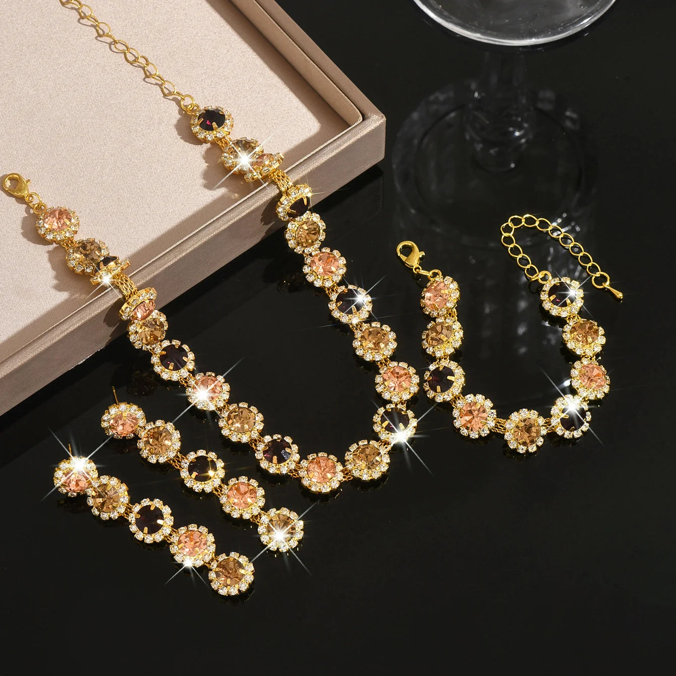 Jewelry set Crystal zirconium flower necklace earrings and bracelet by edenista