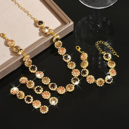 Jewelry set Crystal zirconium flower necklace earrings and bracelet by edenista