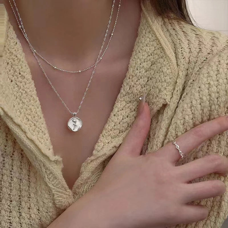 925 Silver Tulip Flower Pendant Necklace
