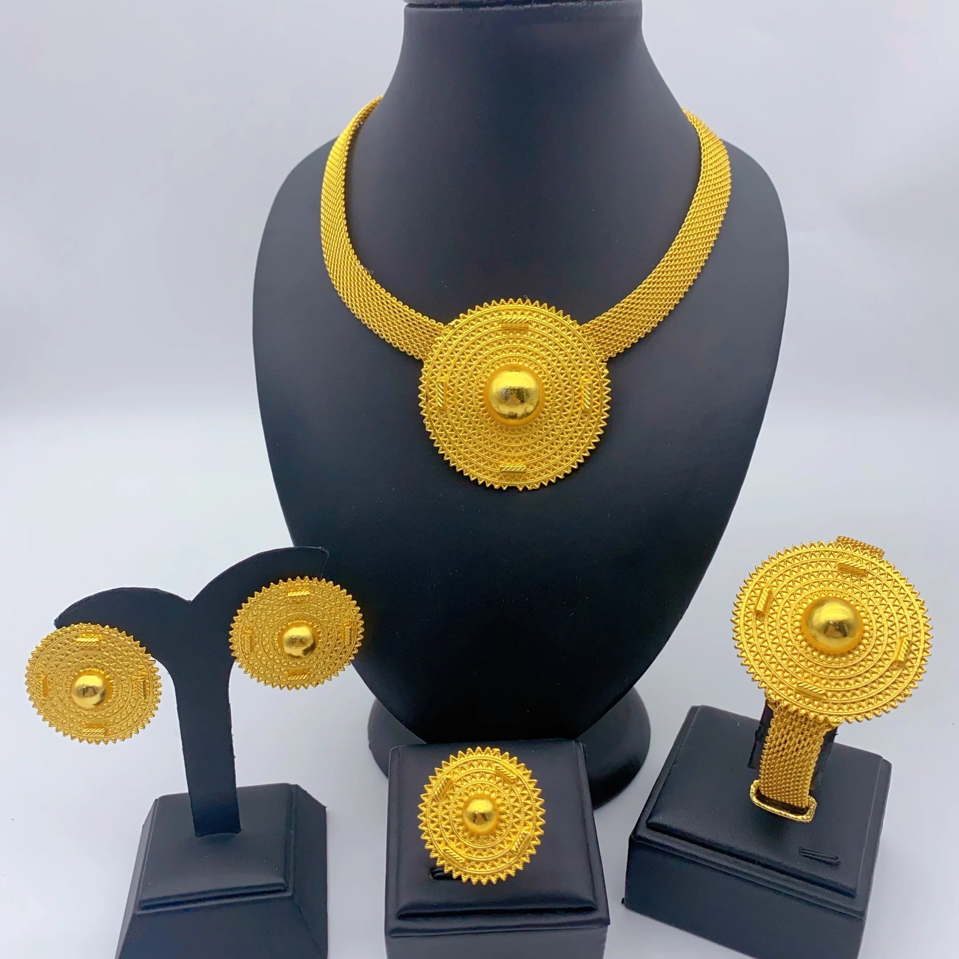Jewelry Set For Women Indian African Dubai Flower Necklace Earring Nigerian 24K Gold Plated by edenista