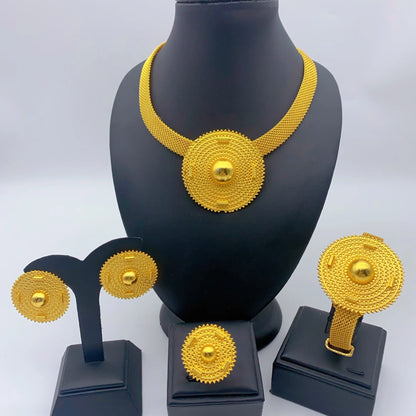 Jewelry Set For Women Indian African Dubai Flower Necklace Earring Nigerian 24K Gold Plated by edenista