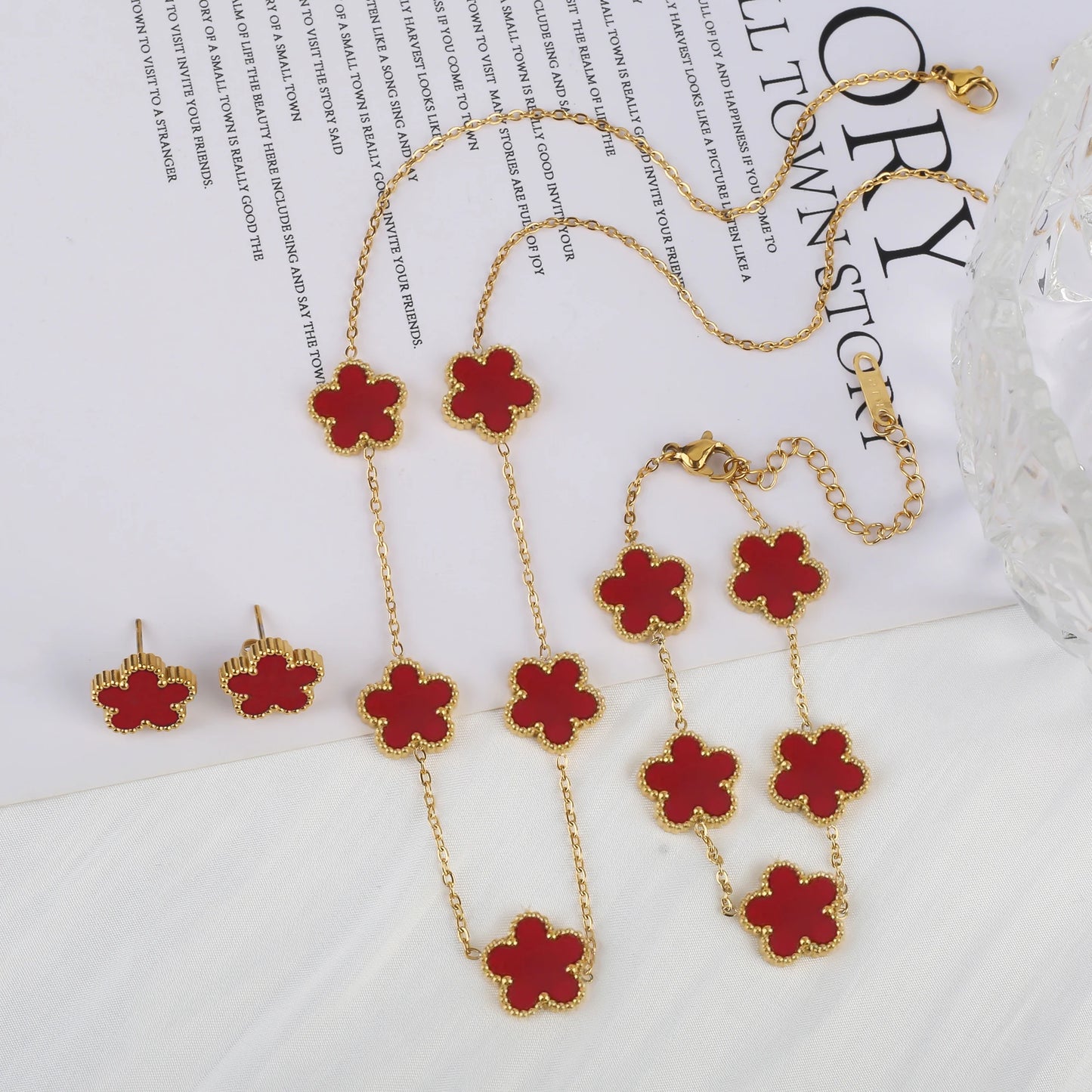 Stainless Steel Clover Flower Jewelry Set 18K Gold